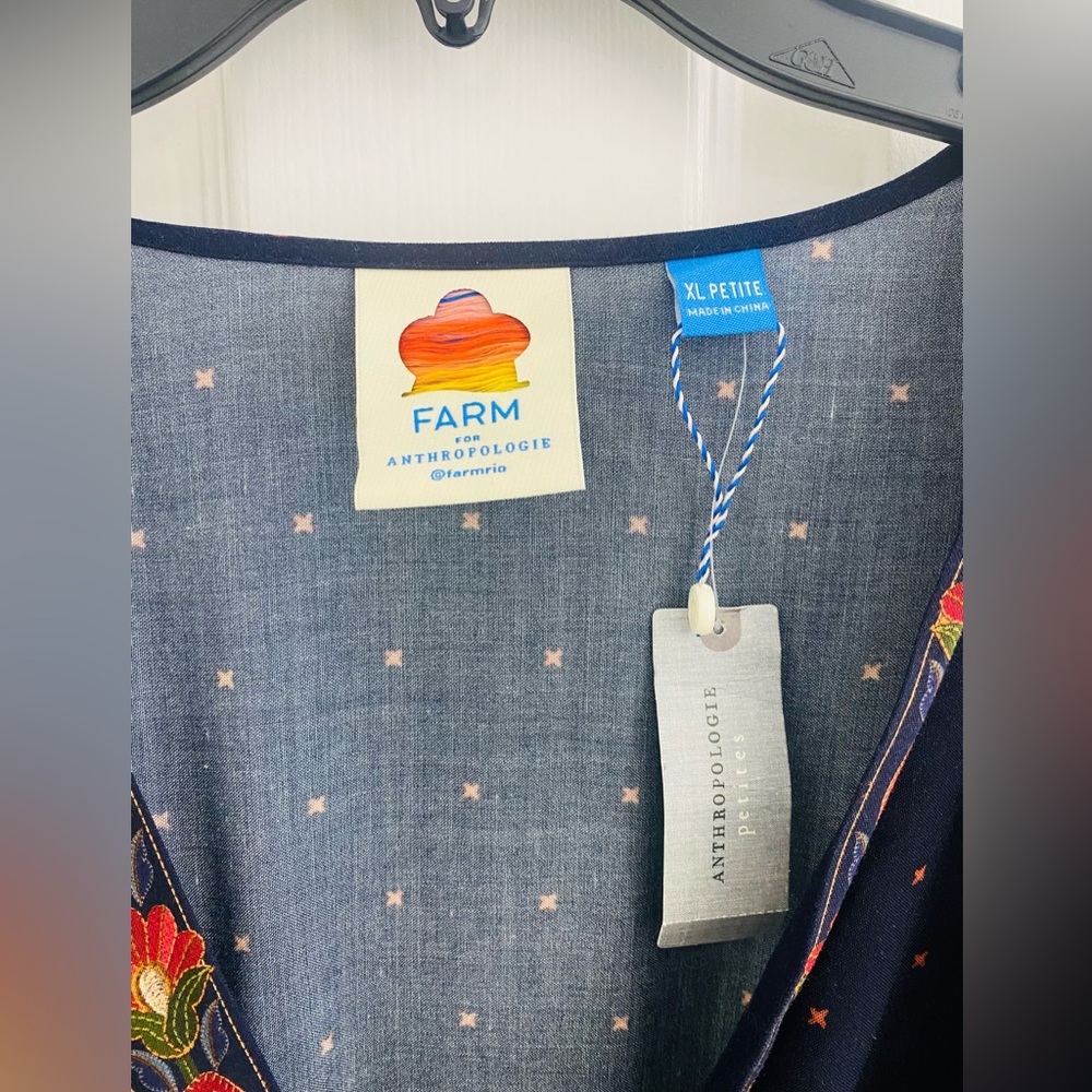 NWT Anthropologie x Farm Rio Navy Orange Floral Wrap Midi Dress XLP - Picture 6 of 12